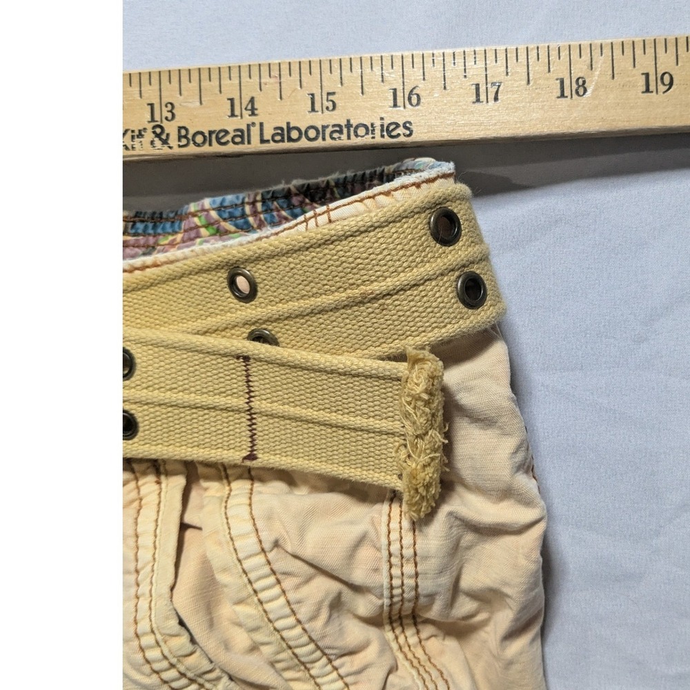 Jetlag Mens Size 33 Cargo Shorts Tan Distressed Organic Cotton Utility Belted - Picture 7 of 11